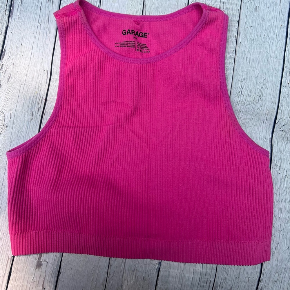garage hot pink ribbed seamless crop top